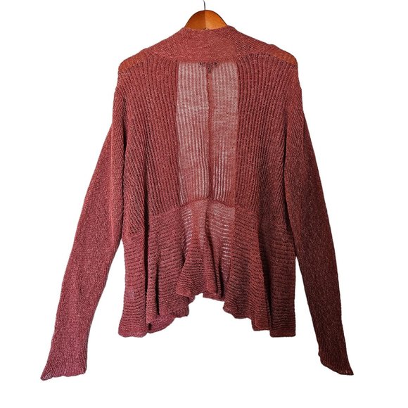 Eileen Fisher Coral Pink Linen Waterfall‎ Cascade Drape Open Front Cardigan Plus - Picture 10 of 15